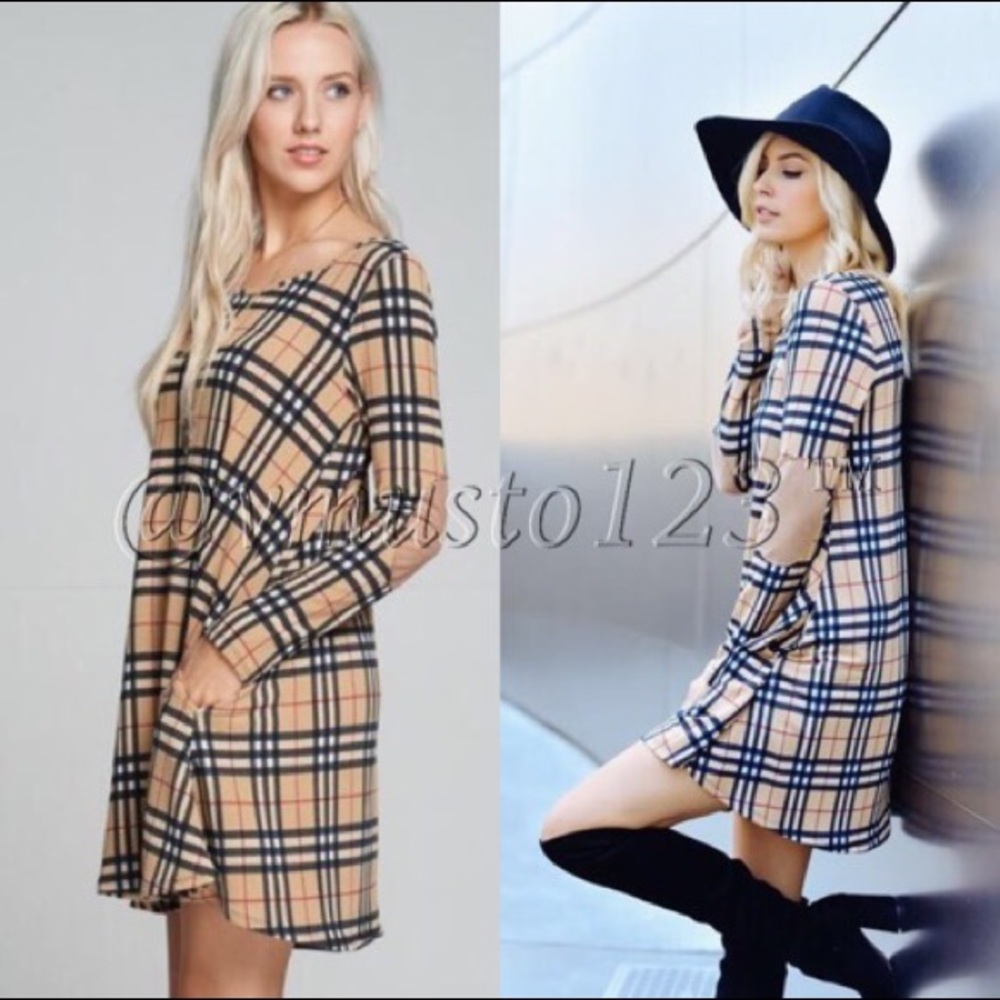 ValMarie Plaid Dress in Tan and Black